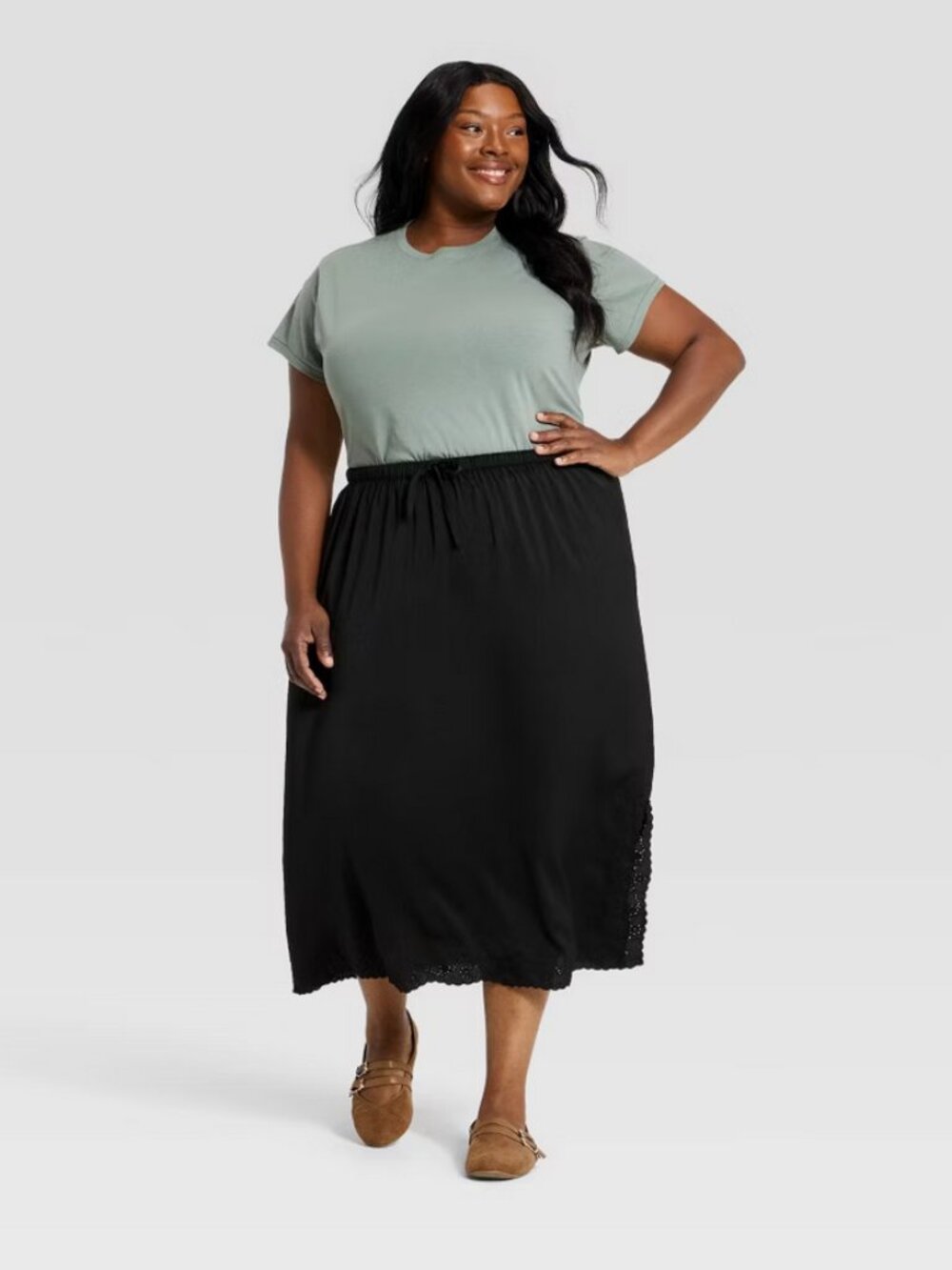 Women's Cutwork Midi A-Line Skirt - Universal Thread Black S